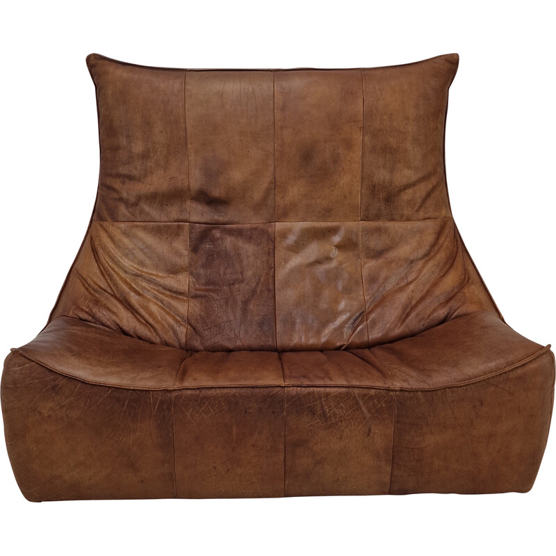 Vintage 2-seater sofa “The Rock” in brown leather by Gerard Van Den Berg for Montis, 1970