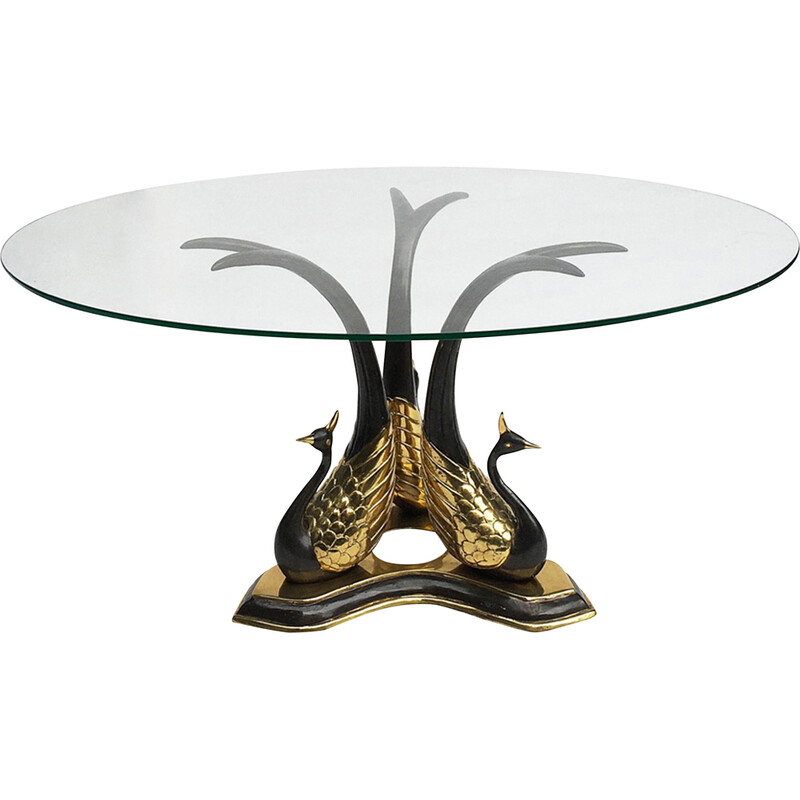 Vintage peacock side table in brass and glass, Italy 1970