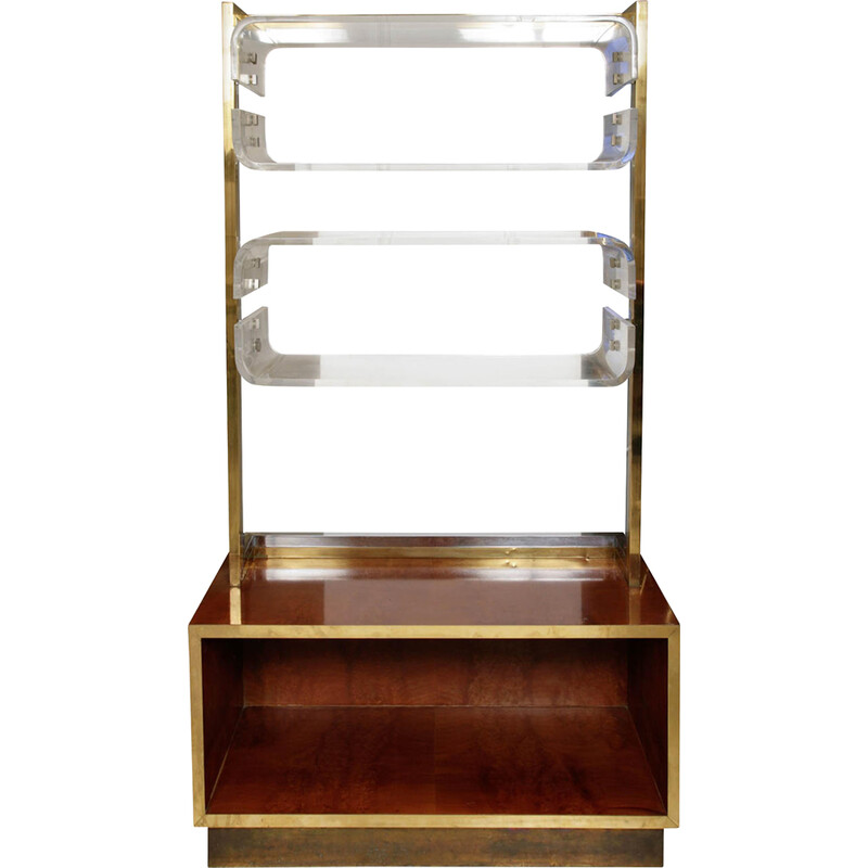 Vintage chrome-plated brass and lucite bookcase by Romeo Rega, Italy 1970