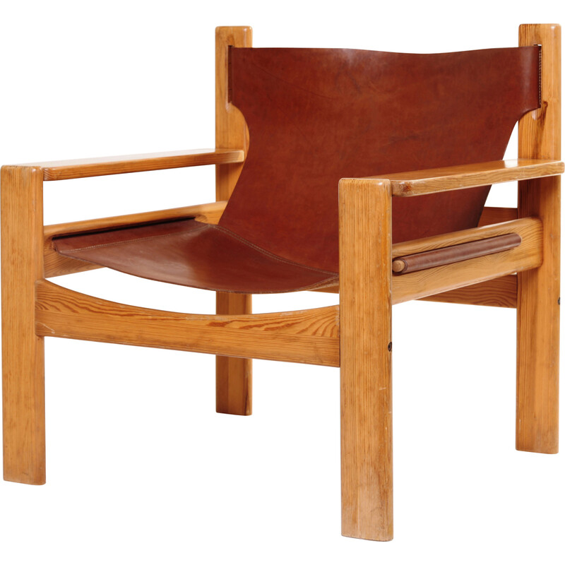 Fauteuils vintage en cuir et bois de pin, Suède 1960