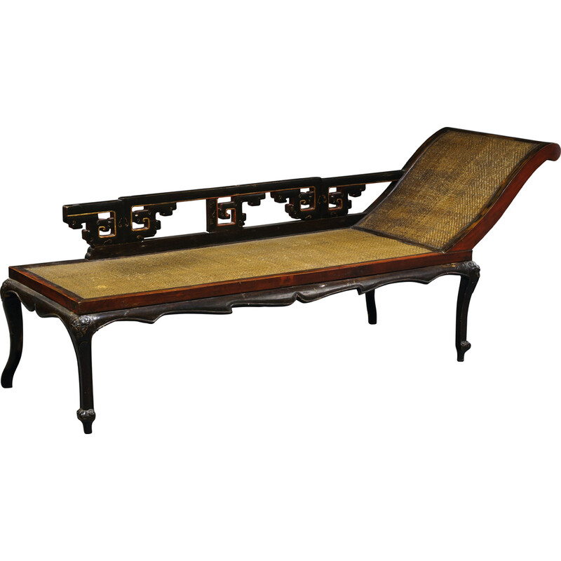 Vintage hardwood and rattan daybed, China 1900