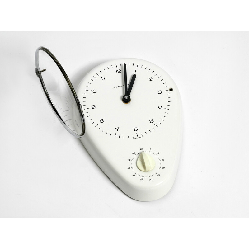 Vintage battery operated wall clock in glazed ceramic case by Max Bill for Junghans, Germany 1950