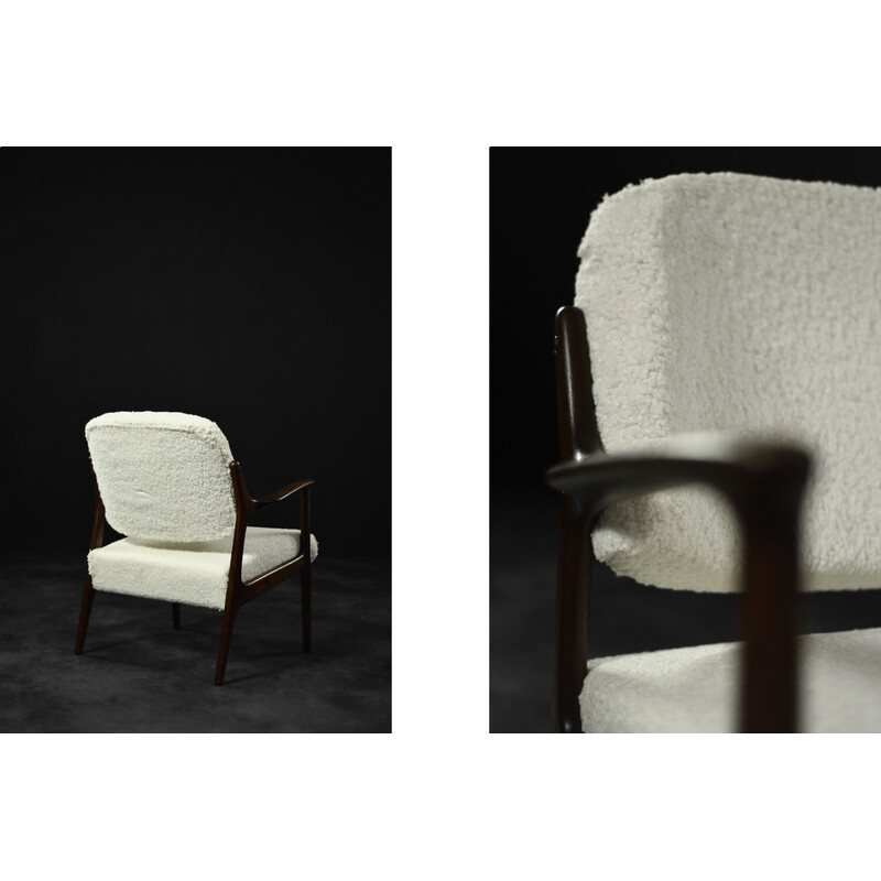 Fauteuil vintage Domus en teck blanc par Inge Andersson pour Bröderna, Suède 1960