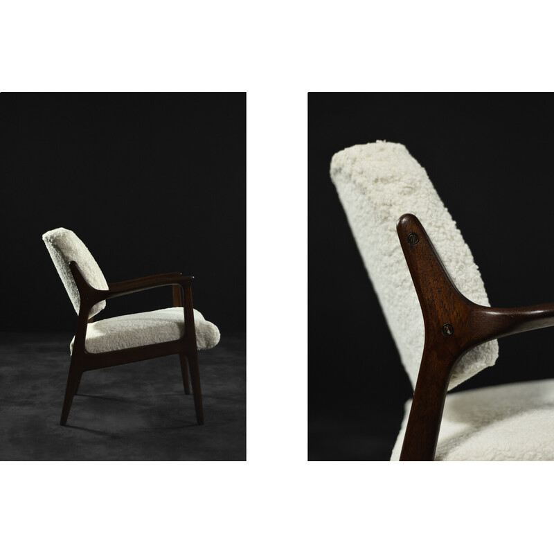 Vintage Domus armchair in white teak by Inge Andersson for Bröderna, Sweden 1960