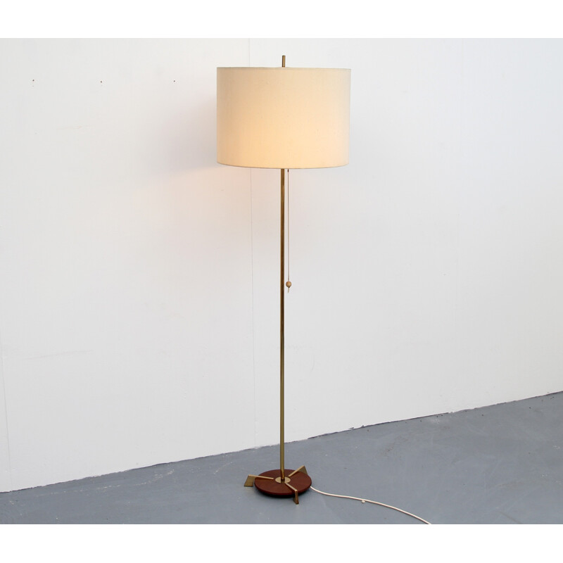 Brass floor lamp with beige lampshade - 1950s