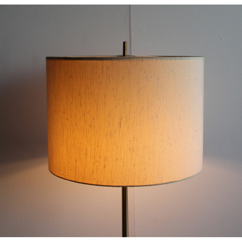 Brass floor lamp with beige lampshade - 1950s