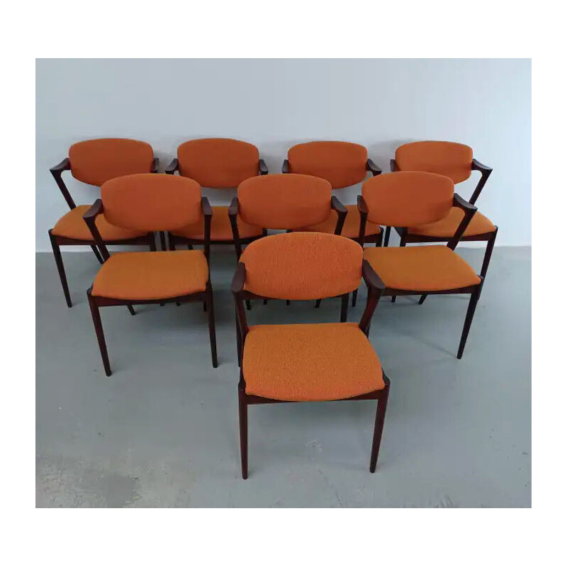 Conjunto de 8 cadeiras de jantar vintage em pau-rosa de Kai Kristiansen para a Schous Møbelfabrik, 1960