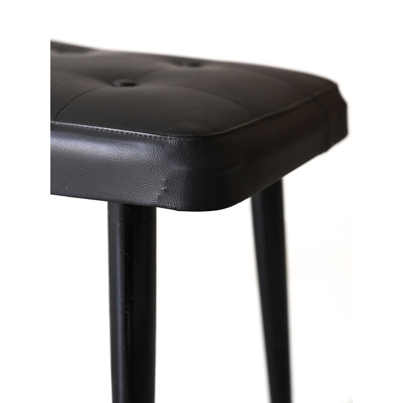 Vintage stool in wood and black leather, 1960