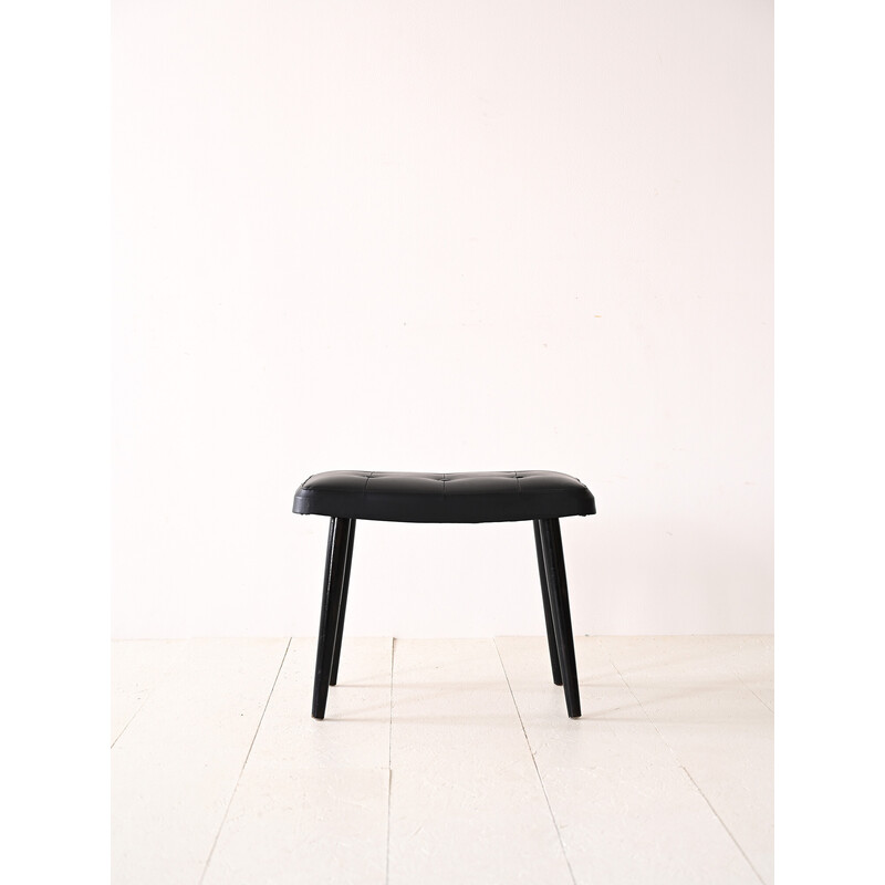 Vintage stool in wood and black leather, 1960