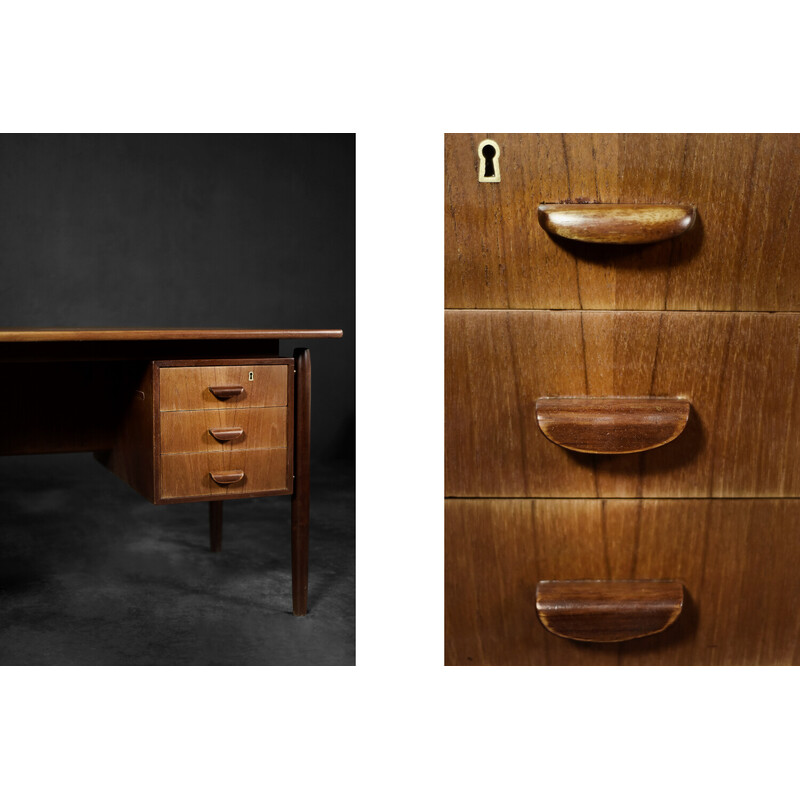 Vintage teak wood bilateral desk with drawers, Denmark 1960