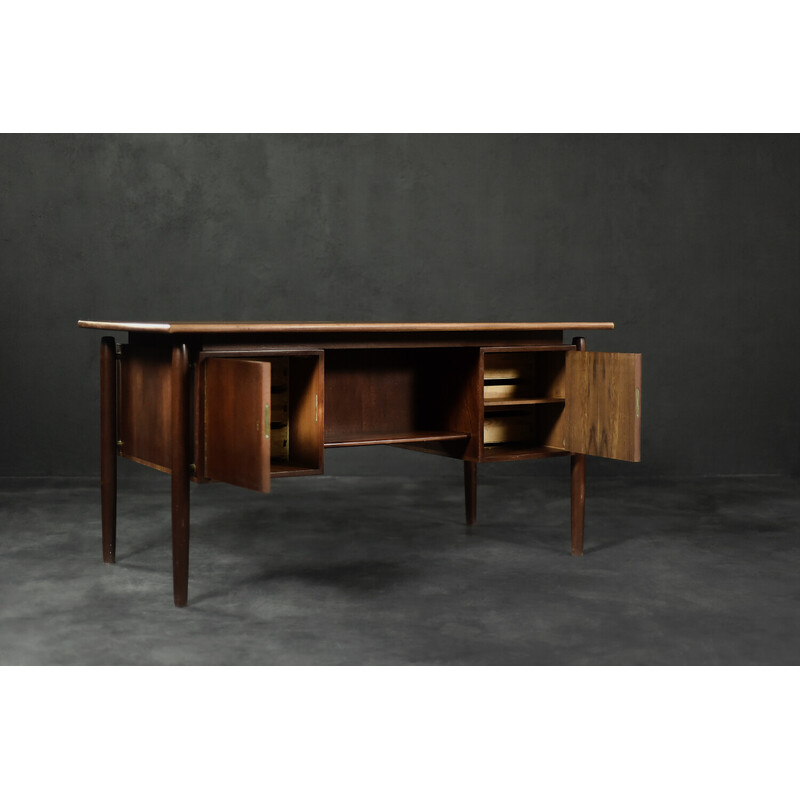 Vintage teak wood bilateral desk with drawers, Denmark 1960
