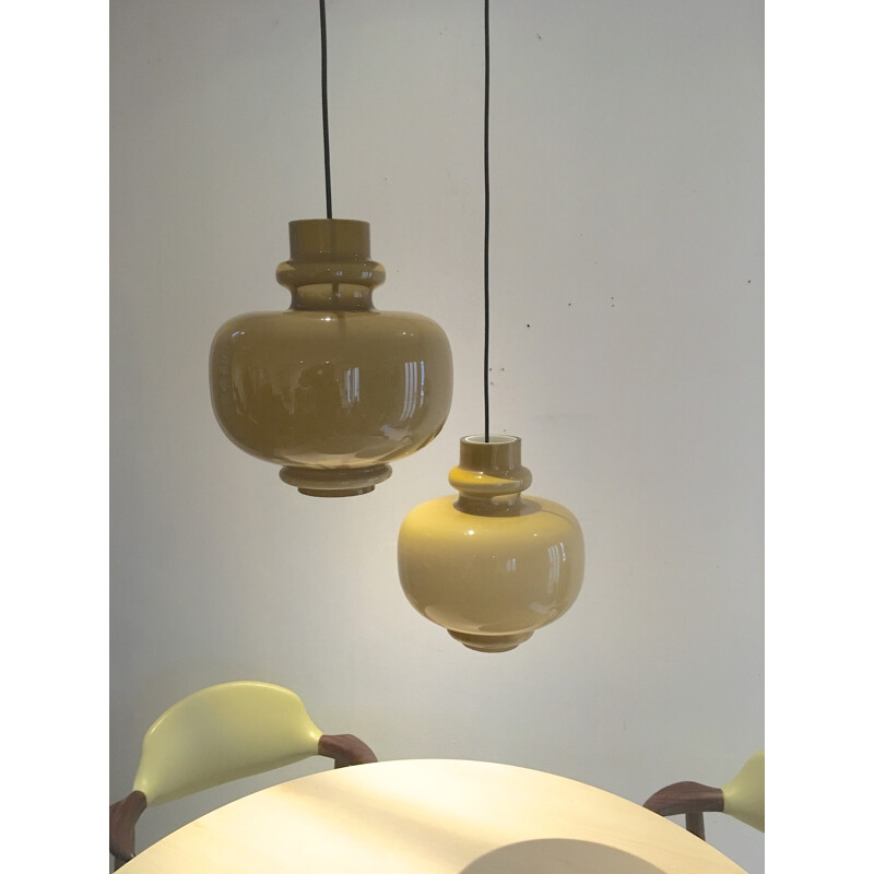 Pair of large glass pendant lamps by Vistosi - 1950s