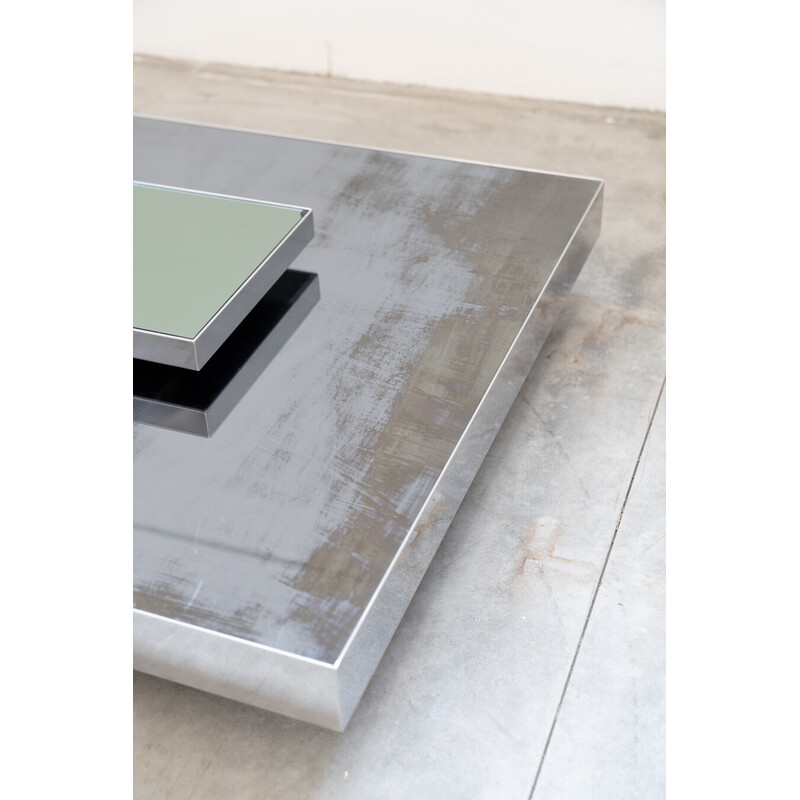 Vintage stainless steel and glass coffee table for Giovanni Ausenda, Italy 1970