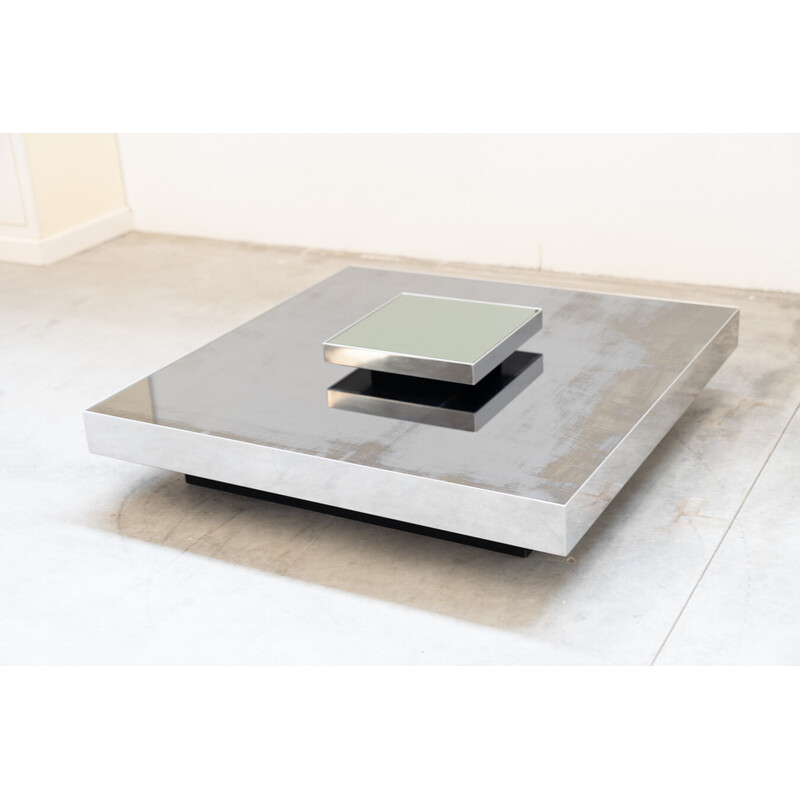 Vintage stainless steel and glass coffee table for Giovanni Ausenda, Italy 1970