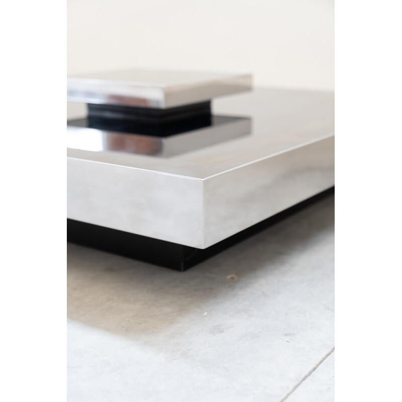 Vintage stainless steel and glass coffee table for Giovanni Ausenda, Italy 1970