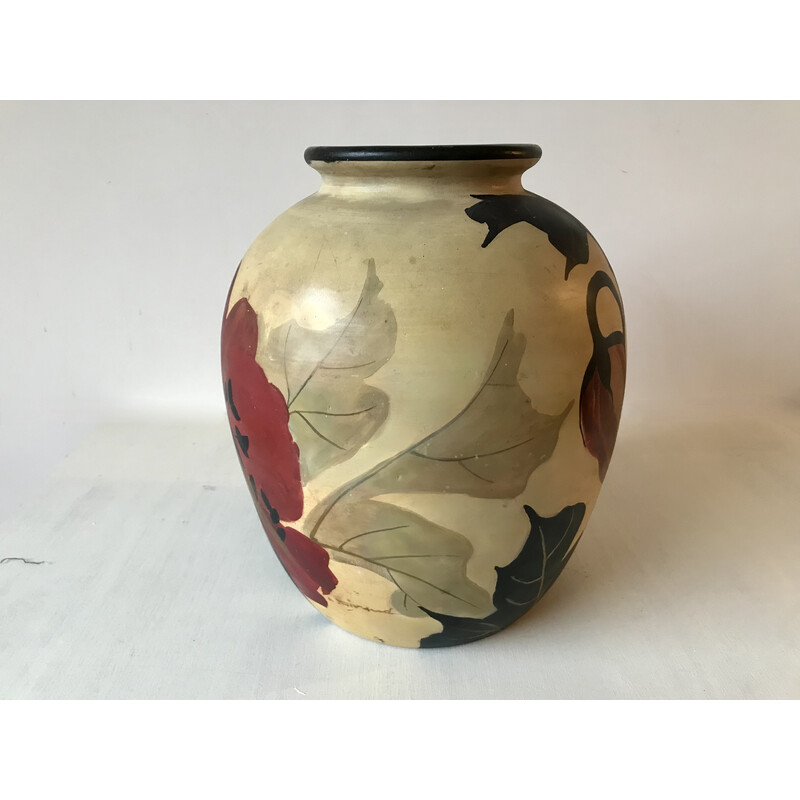 Vintage ceramic vase with flower design by Louis Giraud for Vallauris, 1940