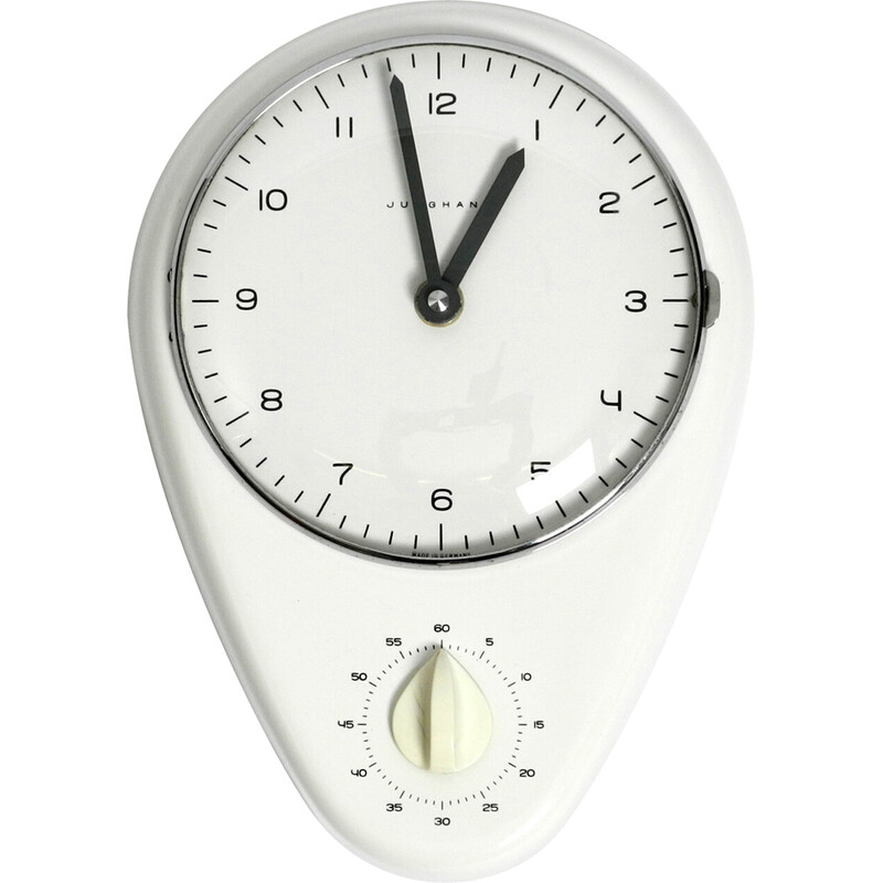 Vintage battery operated wall clock in glazed ceramic case by Max Bill for Junghans, Germany 1950