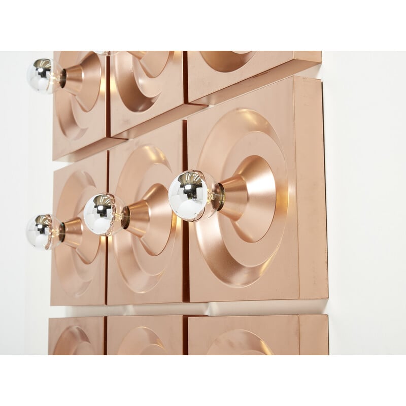 Set of 9 vintage copper wall lamp by Klaus Hempel for Kaiser Leuchten, Germany 1970