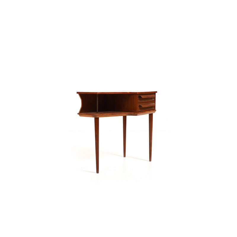 Vintage teak and brass side table by Johannes Andersen, 1950