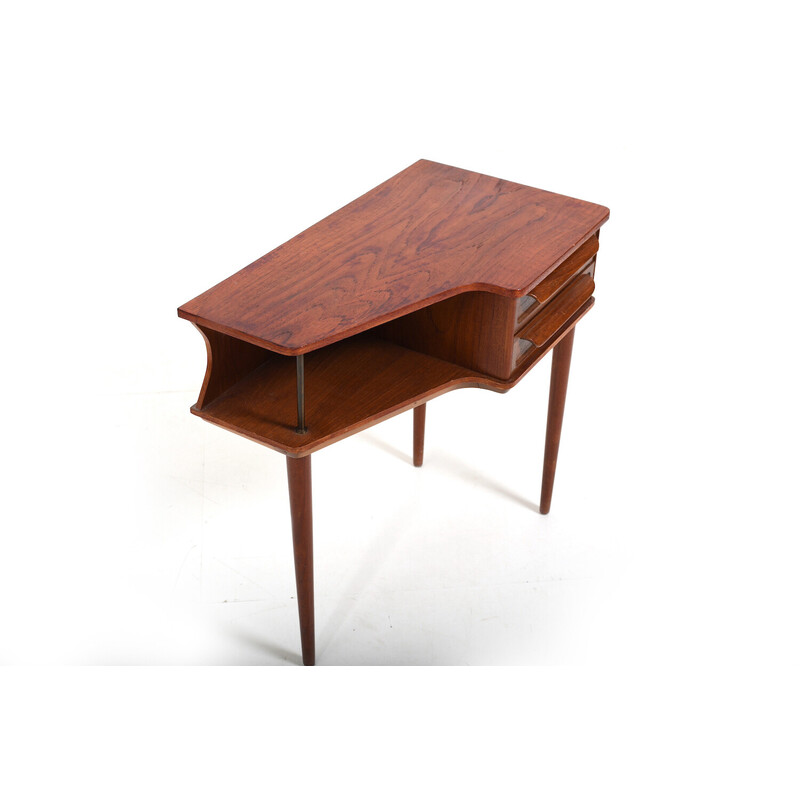 Vintage teak and brass side table by Johannes Andersen, 1950