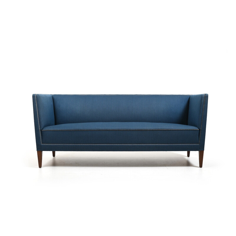 Vintage 3-seater sofa in blue fabric by Frits Henningsen, Denmark 1930