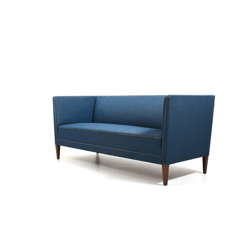 Vintage 3-seater sofa in blue fabric by Frits Henningsen, Denmark 1930