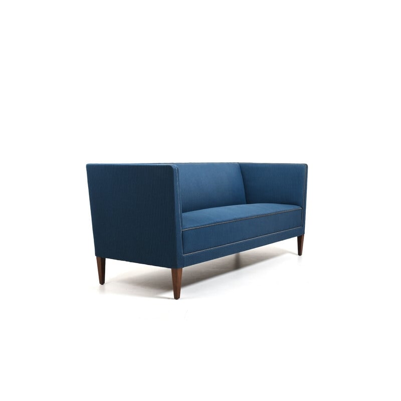 Vintage 3-seater sofa in blue fabric by Frits Henningsen, Denmark 1930