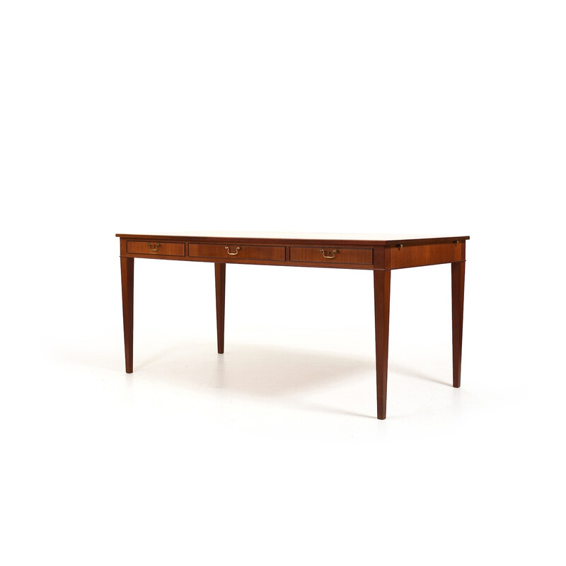 Vintage wood and brass desk by Frits Henningsen, Denmark 1940