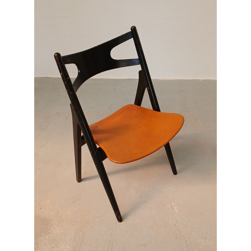 Vintage Sawbuck leather chair by Hans Wegner for Carl Hansen et Fils, 1950