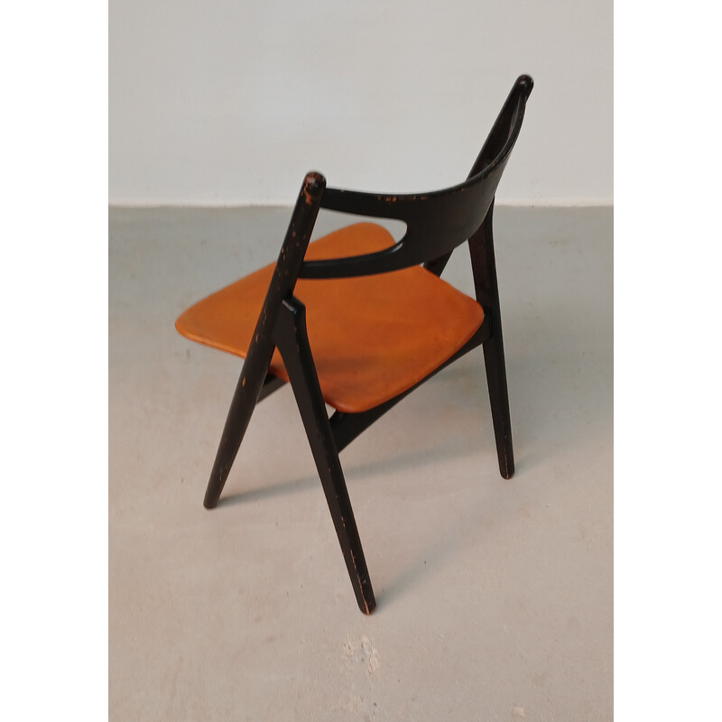 Vintage Sawbuck leather chair by Hans Wegner for Carl Hansen et Fils, 1950