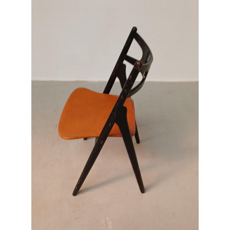 Cadeira de couro Sawbuck vintage de Hans Wegner para Carl Hansen et Fils, 1950