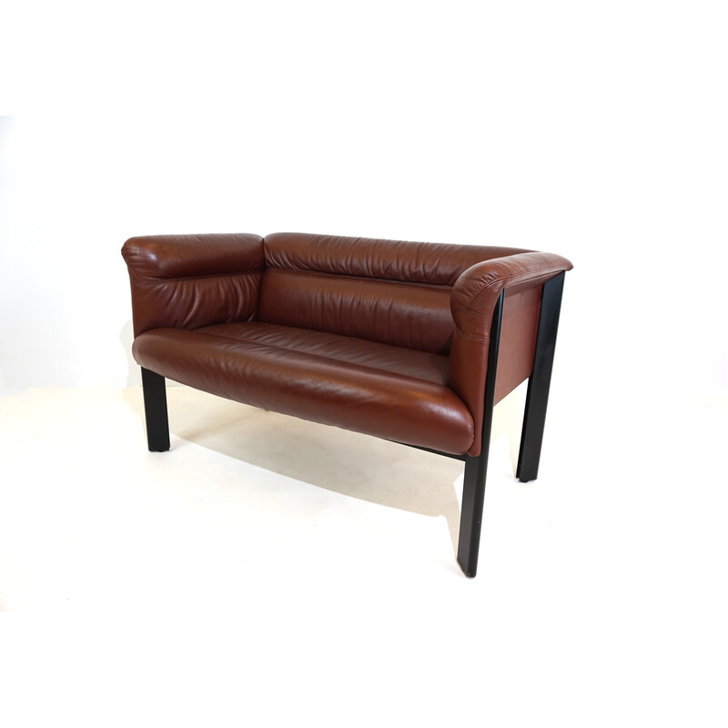 Vintage 2-seater leather sofa by Marco Zanuso for Poltrona Frau, Italy 1980
