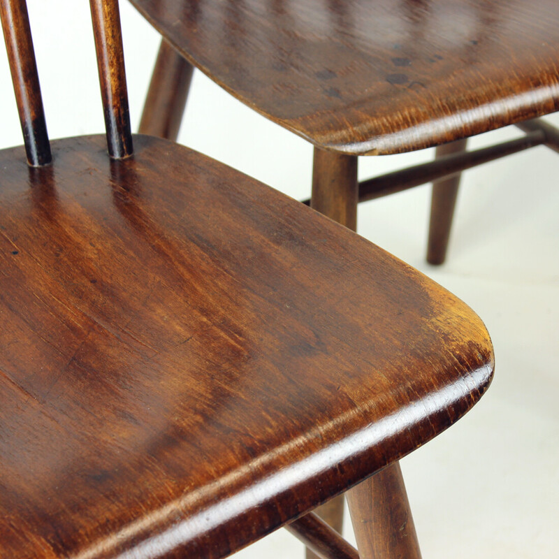 Set of 4 vintage Ironica chairs in oak wood and plywood for Ton, Czechoslovakia 1960