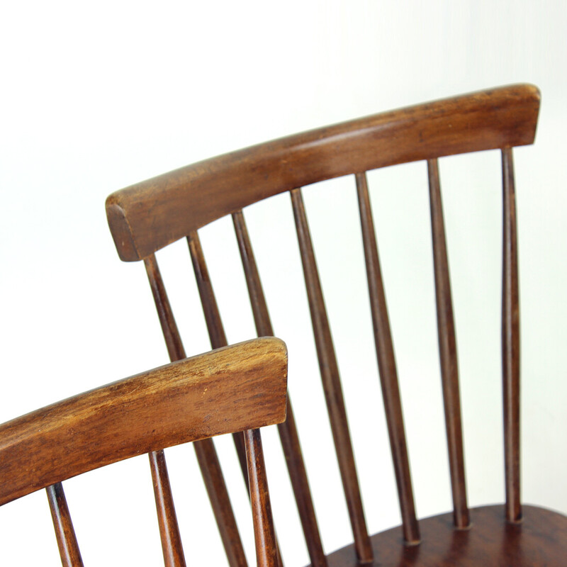 Set of 4 vintage Ironica chairs in oak wood and plywood for Ton, Czechoslovakia 1960