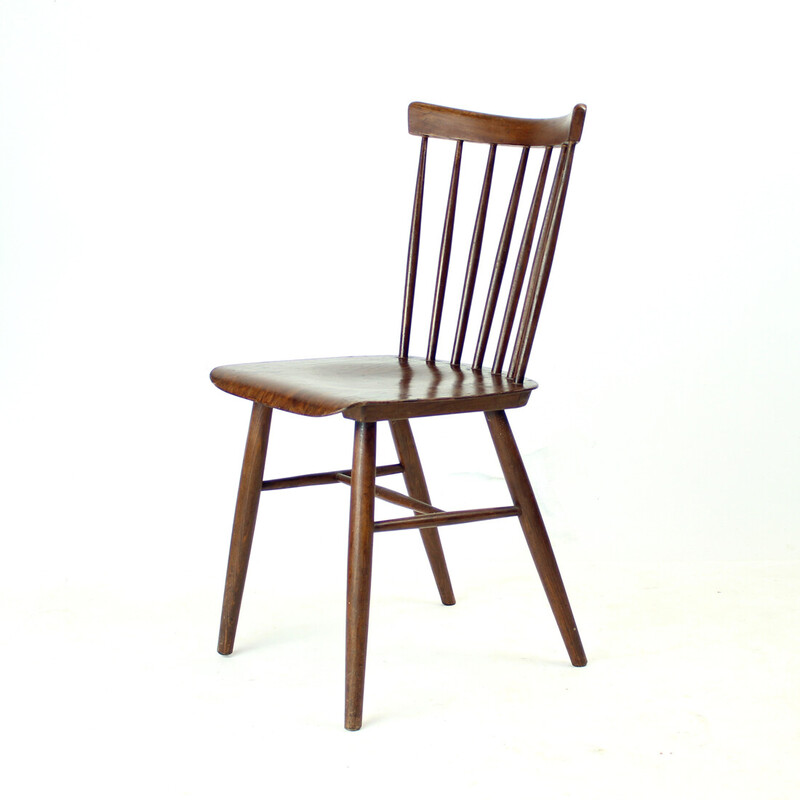 Set of 4 vintage Ironica chairs in oak wood and plywood for Ton, Czechoslovakia 1960