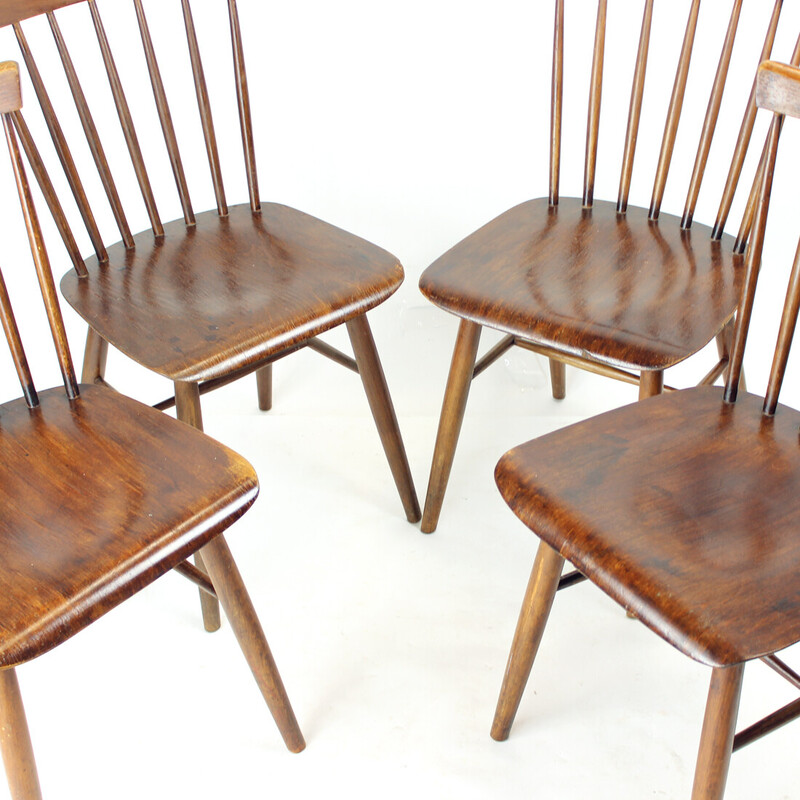 Set van 4 vintage Ironica stoelen van eikenhout en multiplex voor Ton, Tsjecho-Slowakije 1960