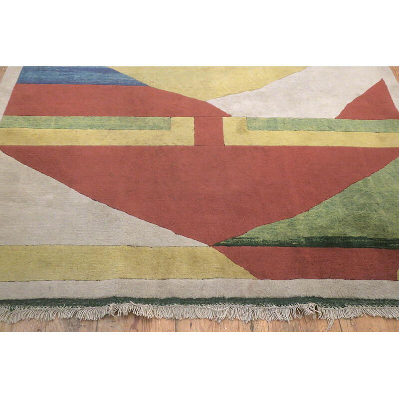 Vintage Bauhaus hand-knotted rug, Türkiye 1970