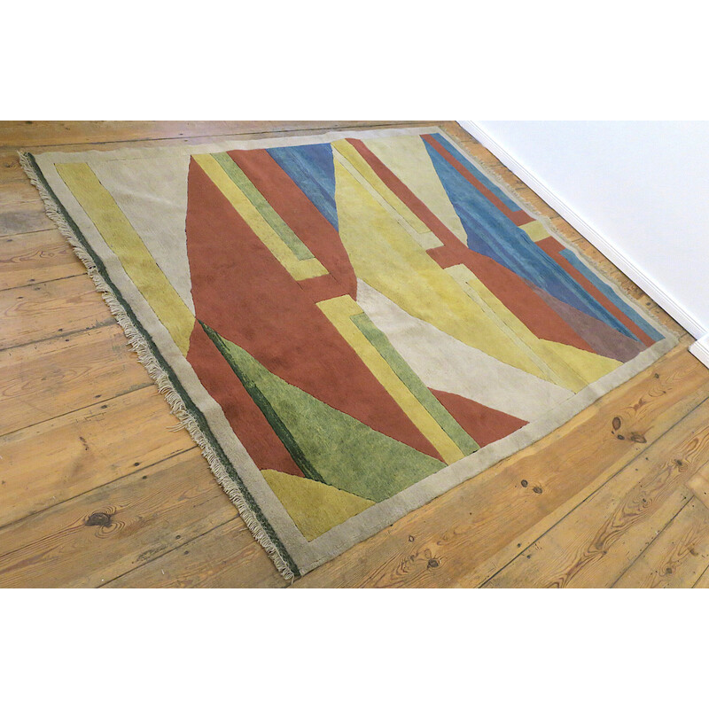 Vintage Bauhaus hand-knotted rug, Türkiye 1970