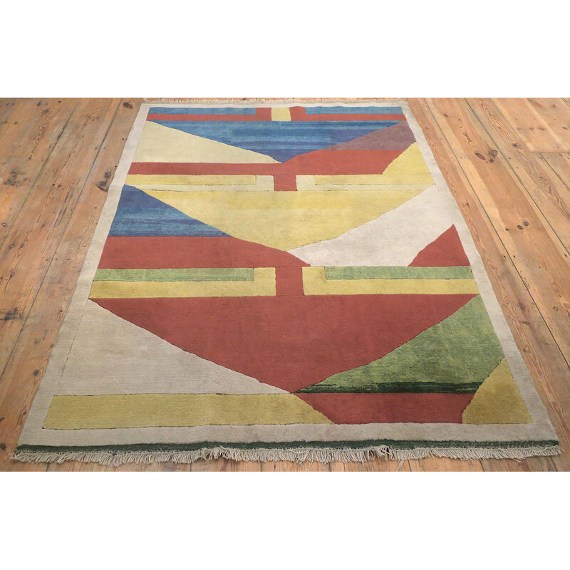 Vintage Bauhaus hand-knotted rug, Türkiye 1970