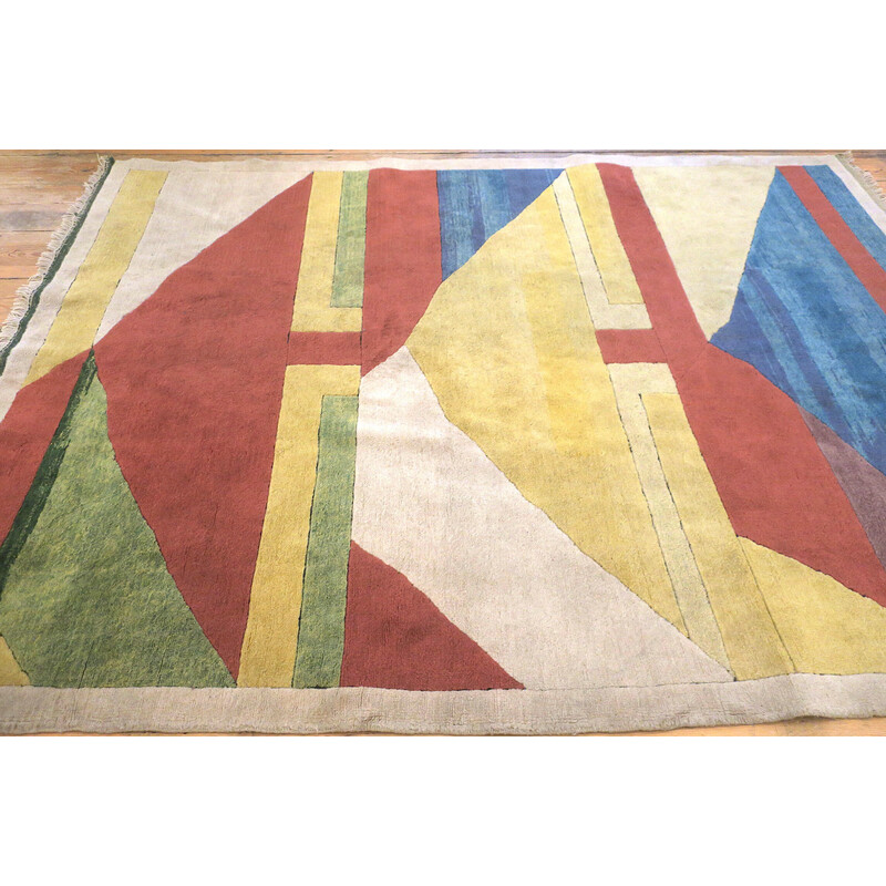 Vintage Bauhaus handgeknoopt tapijt, Türkiye 1970