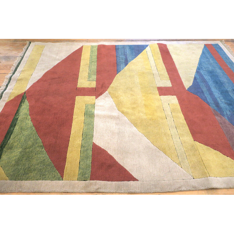 Vintage Bauhaus hand-knotted rug, Türkiye 1970