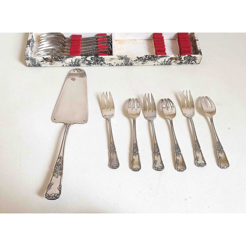 Douze fourchettes à dessert vintage en métal argenté, France 1960