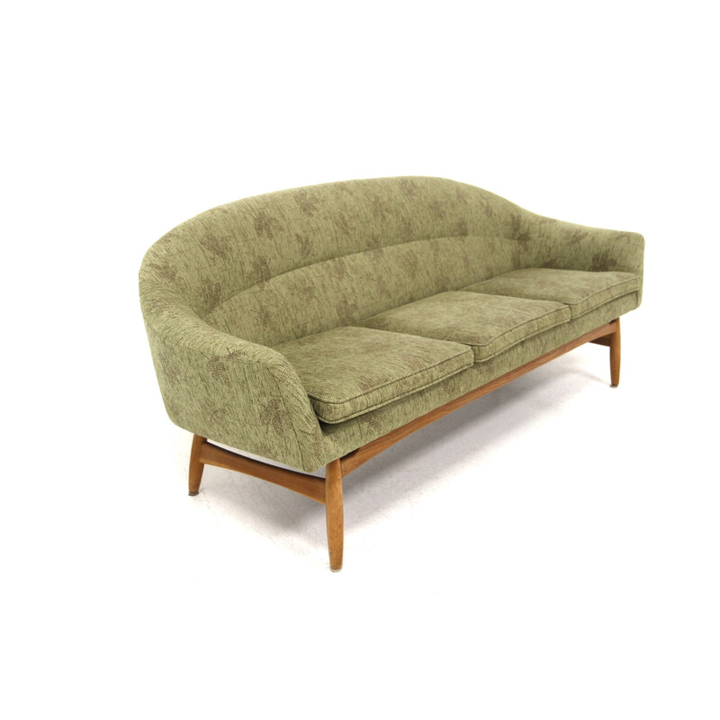 Vintage 3-seater sofa in oak and fabric, Sweden 1950