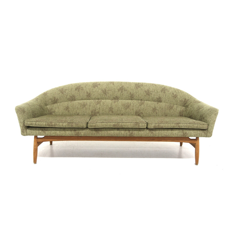 Vintage 3-seater sofa in oak and fabric, Sweden 1950