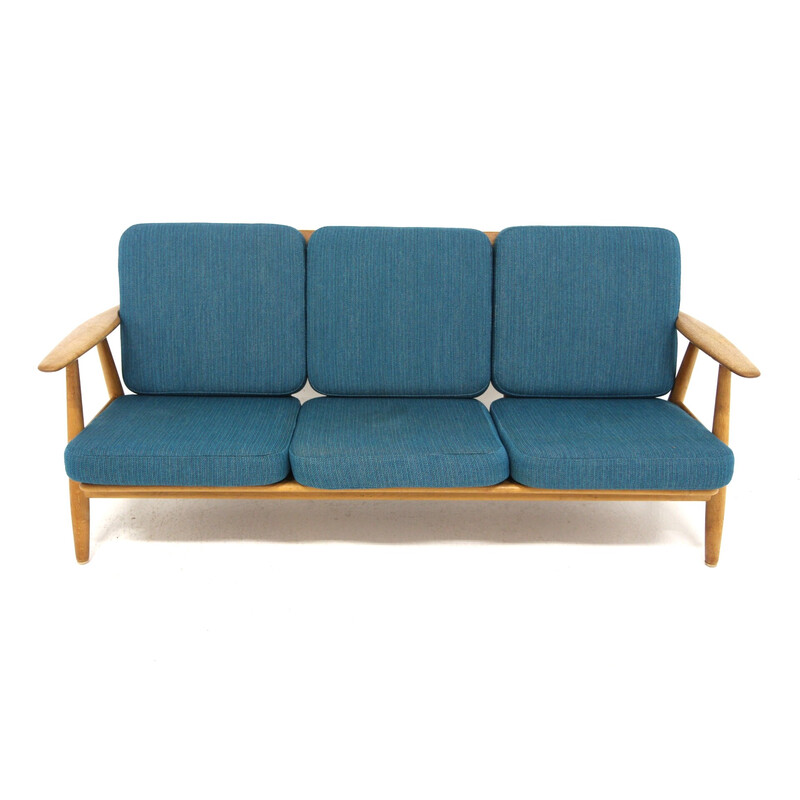 Vintage 3-seater sofa "Cigar chair GE 240" in oak and fabric by Hans J. Wegner for Getama, Denmark 1960