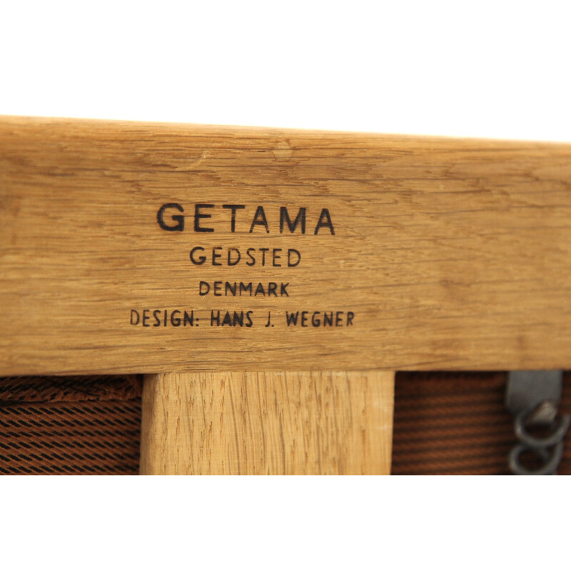 Vintage 3-seater sofa "Cigar chair GE 240" in oak and fabric by Hans J. Wegner for Getama, Denmark 1960