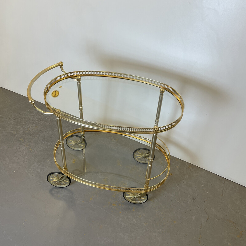 Vintage oval brass bar cart for Umberto Mascagni, Italy 1950