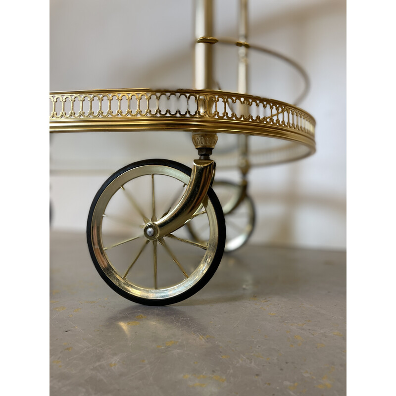 Vintage oval brass bar cart for Umberto Mascagni, Italy 1950