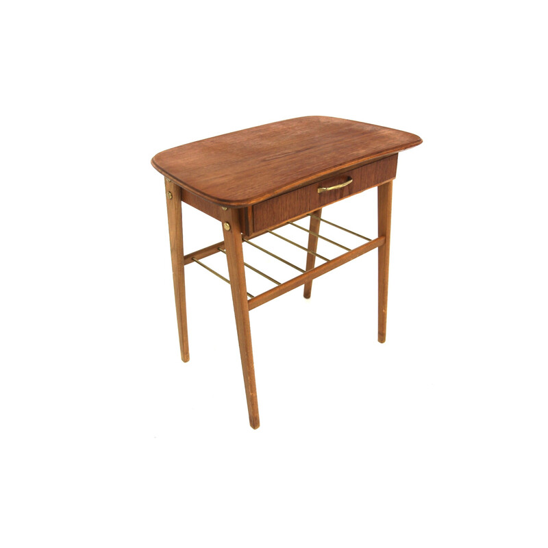 Vintage teak and beech bedside table, Sweden 1950