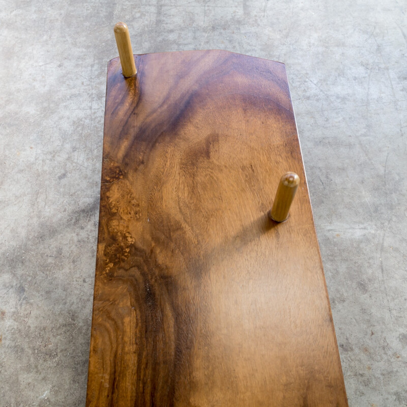 Long mid century walnut wooden bench - 1970s